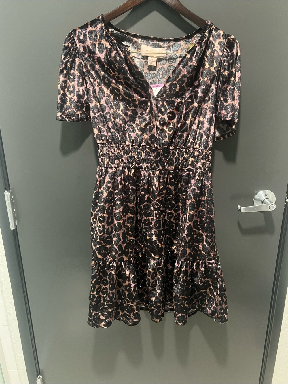 NWT French Connection Velvet Leopard Print Tiered Knee Length Dress Size Small
